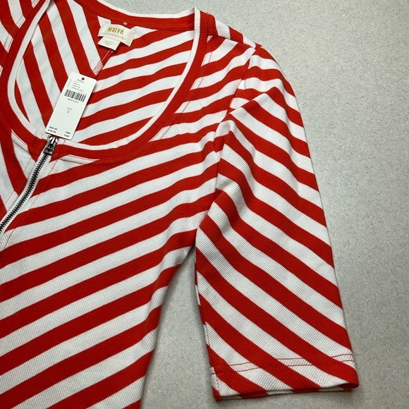 Anthropologie Maeve Scoop Neck Front Zip‎ Tee Small Orange & White Stripe… - Picture 5 of 8